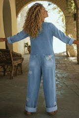 Casual Dragonfly Print Denim Jumpsuit