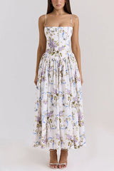 Heididress Spaghetti Strap Floral Print Bustier A-line Maxi Dress