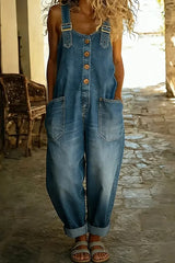 Women's Casual Denim Jumpsuit With Adjustable Buckles