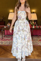 Heididress Spaghetti Strap Floral Print Bustier A-line Maxi Dress