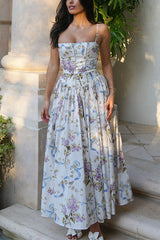 Heididress Spaghetti Strap Floral Print Bustier A-line Maxi Dress