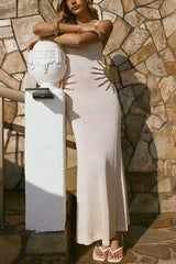 V Neck Sleeveless Knit Maxi Dress with Sequin