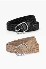 Faux Leather Metal Buckle Adjustable Braided Belt