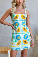 Square Neck Sleeveless Tropic Print Mini Dress