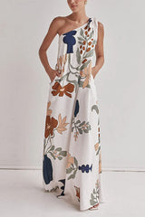Heididress Tie Knot One Shoulder Floral Print Maxi Dress
