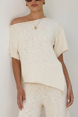 Chic Asymmetrical Shoulder Side Slit Knit Top