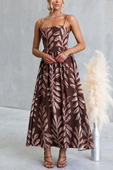 Spaghetti Strap High Waist Printed Swing Maxi Dress