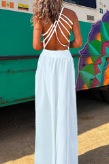 Heididress Solid Criss Cross Backless Maxi Cami Dress