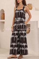 Polka Dot Print Loose Sleeveless Casual Wide-leg Jumpsuit