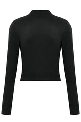 Punk Skeleton Hand Leather Appliqué Embroidered Mock Neck Tee