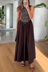 Heididress Crewneck Sleeveless Glitter Sequin Splice Maxi Dress