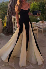 Heididress Spaghetti Strap Low Cut Color Block Swing Maxi Dress