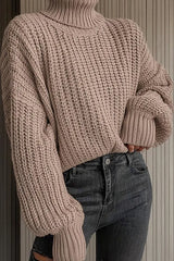 Heididress Turtleneck Drop Shoulder Comfy Pullover Sweater