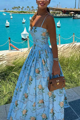 Heididress Spaghetti Strap Waisted Floral Print A-line Maxi Dress