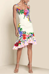 Ruffle Trim Detail Dress - White Multi