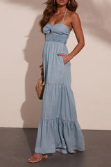 Prairie Aurora Halter Neck Chambray Jumpsuit