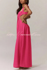 Solid Color Casual Camisole Loose Stretch Wide-leg Jumpsuit