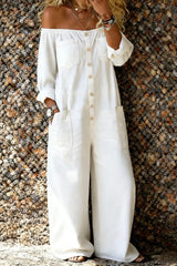 Women's Casual Long-sleeved Washed Cotton Denim Jumpsuit