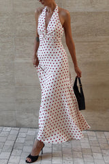 Amelie Halter Maxi Dress (Cream/Red Polka)