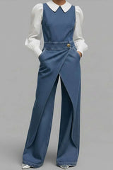 Women's Relaxed Round Neck Sleeveless Casual Loose Denim Wide-Leg Jumpsuit