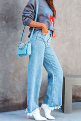 Heididress Raw Hem Wide Leg Casual Denim Pants