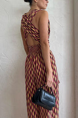 Heididress Chic Back Criss Cross Knot Waist Wide Leg Printed Jumpsuit