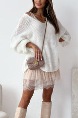 Heididress V Neck Drop Shoulder Slouchy Pullover Sweater