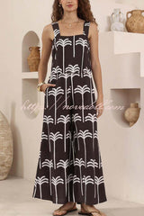 Polka Dot Print Loose Sleeveless Casual Wide-leg Jumpsuit