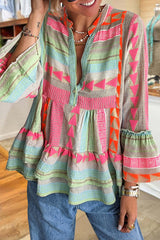 Cotton Colorful Striped Ruffle Sleeve Shirt