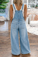 Vintage Ripped Wide Leg Denim Overalls Casual Loose Bib Jumpsuit