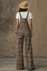 Vintage Plaid Overall Jumpsuit – Relaxed Wide Leg Casual Bib Pants