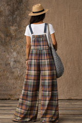 Vintage Plaid Overall Jumpsuit – Relaxed Wide Leg Casual Bib Pants