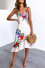 Ruffle Trim Detail Dress - White Multi