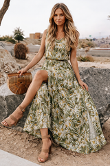 Sleeveless Floral Maxi Dres - Green Multi