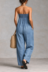 Soft Tencel Denim Strapless Jumpsuit – Loose Fit Summer Essential