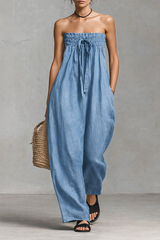 Soft Tencel Denim Strapless Jumpsuit – Loose Fit Summer Essential
