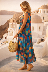 Boho Patchwork Maxi Dress for Women – Loose Fit Sleeveless Summer Vacation Dress