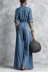 Women's Flowy Solid Color Casual Denim Jumpsuit