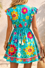Women’s Boho Floral Dress – Lightweight V-Neck A-Line Beach Vacation Dress