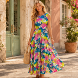 Rainbow Floral Sleeveless Maxi Dress
