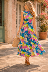 Rainbow Floral Sleeveless Maxi Dress