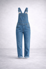Solid Color Loose Denim Overalls
