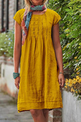 Boho Chic Pleated Cotton Mini Dress