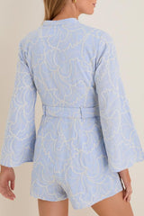 Floral Embroidered Button-Front Belted Romper