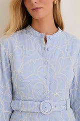 Floral Embroidered Button-Front Belted Romper