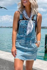 Casual Light Denim Bib Overall Dress with Adjustable Straps
