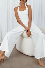 White Halter Neck Wide-Leg Jumpsuit