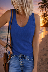 Ribbed Solid Sleeveless Scoop Neck Top