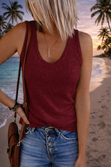 Ribbed Solid Sleeveless Scoop Neck Top