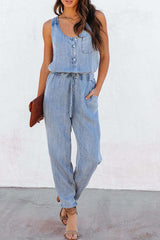 Denim Jumpsuit with Drawstring Waist